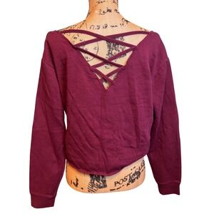 PINK Victoria's Secret Burgundy Lattice Back Fleece Pullover Sweatshirt Large